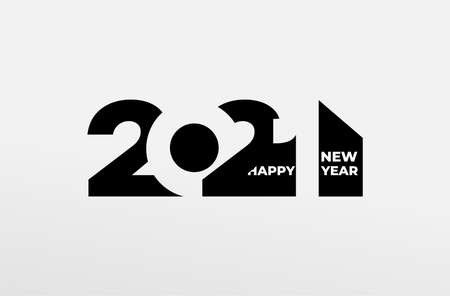 Happy New Year 2021 modern text design. Cover of business diary for 2021 with wishes. Brochure design template, card, banner. Vector illustration. Isolated on white background.のイラスト素材