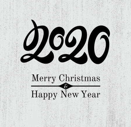 Happy new year card for 2020 with main big numbers. Modern minimalist uppercase letters figures are placed on the pages of the magazine, books Vector illustration. Isolated on white background.のイラスト素材