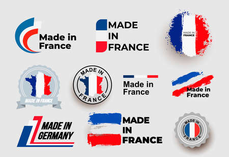 Made in France . Set of design France flag in map quality label icon. Vector illustration. Isolated on white background.のイラスト素材