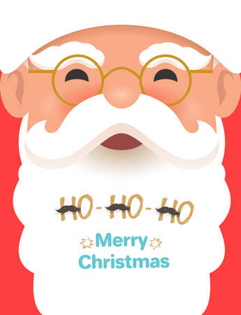 Santa Claus face smiling, poster. Merry Christmas and happy new year 2020. Design for greeting card, banner, poster. Vector illustration. Isolated on red background.のイラスト素材