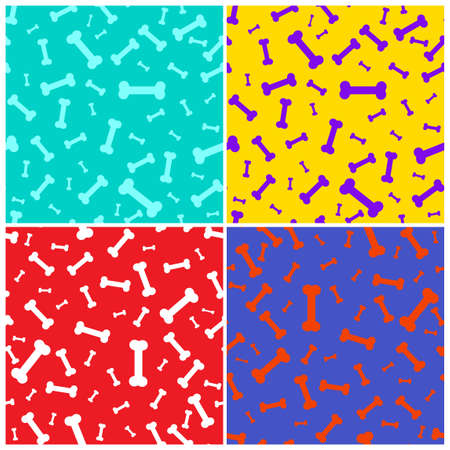 Set of Dog bone icon seamless pattern. Pets food symbol, green, yellow, red and blue. Vector Illustration. Isolated on colored background.のイラスト素材