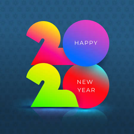 Happy New Year 2020 text colorful design. Cover of business diary for 2020 with wishes. Brochure design template. Vector illustration. Isolated on blue background.のイラスト素材