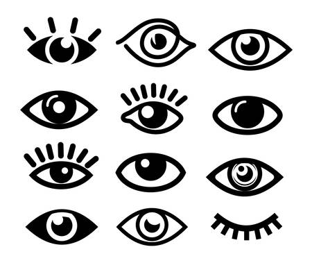 Set of abstract eye icon. Graphic symbol for   design or information objects. Vision black and white shapes. Vector illustration. Isolated on white background.のイラスト素材