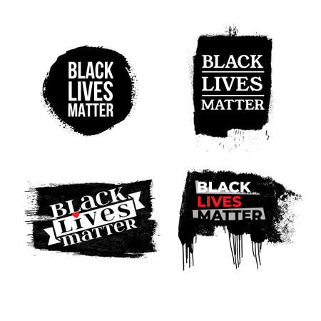 Black Lives Matter. Set of vector illustration protest banner, poster and t-shirt about human right of black people in US. America. Isolated on white background.のイラスト素材