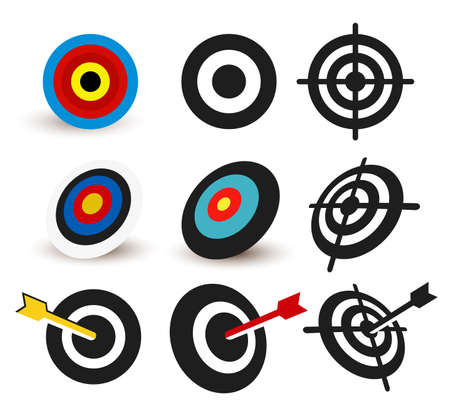 Set of Business aim icon. Colored, black and white targeting icon vector illustration. Isolated on white background.のイラスト素材