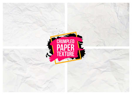 Set of crumpled paper texture. Realistic wrinkled sheet. White crumpled paper abstract background texture. Vector illustration. Isolated on white background.のイラスト素材