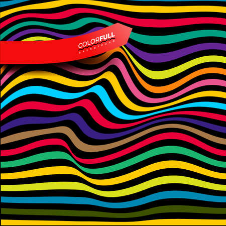 Colored distorted wave monochrome textured. Abstract dynamical rippled surface. Colorful stripes vector stripe deformation. Vector illustration. Isolated on white background.のイラスト素材