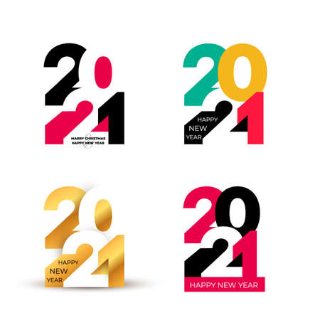 Set of Happy New Year design of colored 2021 numbers. Typography logo for 2021 save the date luxury designs and new year celebration invite. Isolated on white background. Vector illustration.のイラスト素材