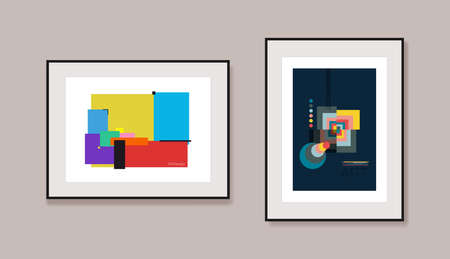 Minimal 20s geometric design posters. Template with primitive shapes elements, modern hipster style. Textile vintage element design, retro memphis. Vector illustration isolated on white background.のイラスト素材