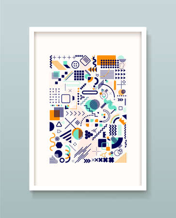 Set of geometric memphis design, minimal seamless texture. Cool futuristic cover modern flat bauhaus. Textile vintage element design, retro memphis. Vector illustration isolated on white background.のイラスト素材
