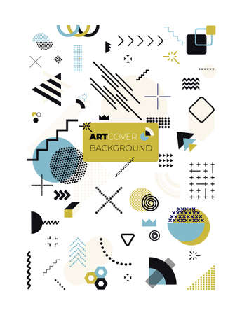 Set of geometric memphis design, minimal seamless texture. Cool futuristic cover modern flat bauhaus. Textile vintage element design, retro memphis. Vector illustration isolated on white background.のイラスト素材