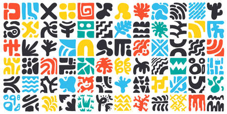 Mega set of minimal style abstract shapes. Colored modern design elements, hand drawn organic art...