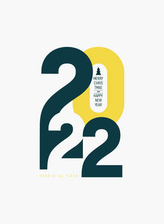 2022 Happy New Year. Creative concept of design template with typography 2022 for celebration and season decoration. Minimalistic trendy vector for calendar, card, branding, banner, cover.のイラスト素材