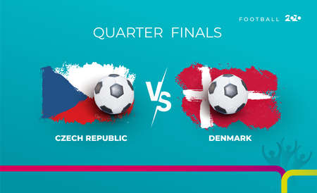 Quarter-finals of the euro football championship Denmark national team and Czech republic national team. Denmark vs Czech Vector illustration of football 2020 matches.のイラスト素材