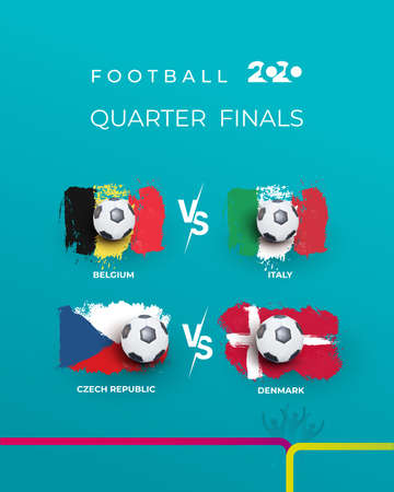 Quarter-finals of the football championship Denmark national team and Czech republic national team. Belgium vs Italy vector illustration of football 2020 matches.のイラスト素材