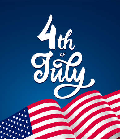 4th of July. USA Independence Day typography design for greeting cards and star background poster. Vector illustration. Design template celebration. Isolated on blue background.のイラスト素材