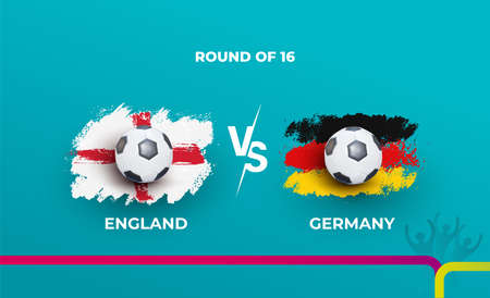 Round of 16 of the euro football championship England national team and Germany national team. Vector illustration of football 2020 matches.のイラスト素材
