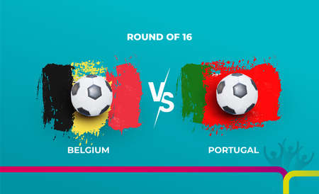Round of 16 of the euro football championship Belgium national team and Portugal national team. Vector illustration of football 2020 matches.のイラスト素材