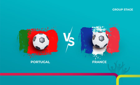 Group stage Portugal and France. Vector illustration of football 2020 matches. Football championship background.のイラスト素材