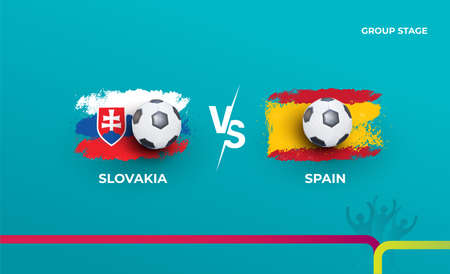 Group stage Slovakia and Spain. Vector illustration of football 2020 matches. Football championship background.のイラスト素材