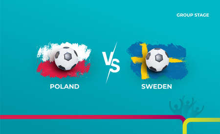 Group stage Sweden and Poland. Vector illustration of football 2020 matches. Football championship background.のイラスト素材
