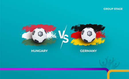 Group stage Germany and Hungary. Vector illustration of football 2020 matches. Football championship background.のイラスト素材