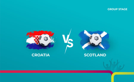 Group stage Croatia and Scotland. Vector illustration of football 2020 matches. Football championship background.のイラスト素材