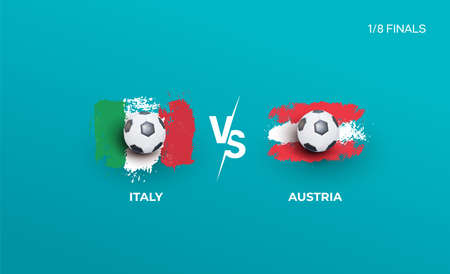 One eighth of the finals of the euro football championship Italy national team and Austria national team. Vector illustration of football 2020 matchesのイラスト素材