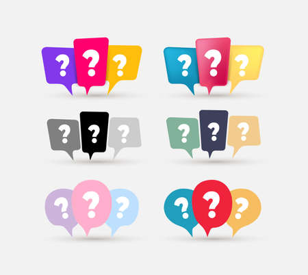 Set of message box with question mark icon. Chat, chat box, faq, help, message, speech bubble icon. Colored and black vector elements, isolated on white background.のイラスト素材