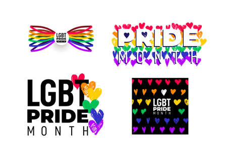 Set of LGBT Flag ribbon isolated. Pride LGBT symbol tape. Gay Rainbow sign. Pride LGBT Month in June. Vector illustration Poster illustration card, banner and background.のイラスト素材