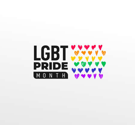 Pride LGBT Month in June. Vector lesbian Gay Bisexual Transgender. Celebrated annually. Flag rainbow love concept. Human rights and tolerance. Poster illustration card, banner and background.のイラスト素材