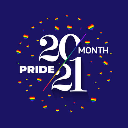 Lgbt pride icon. Pride 2021 badge with lgbt rainbow flag heart square banner.のイラスト素材