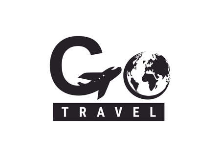 Go travel icon. Design lettering G Air Travel. Vector simple black and white concept. Trendy icon for branding, web, social network, calendar, card, banner, cover. Isolated on white background.のイラスト素材