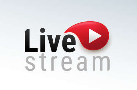 Live streaming. Icon modern calligraphy. Symbols and buttons of live streaming, broadcasting, online stream and live performances. Black and red vector illustration. Isolated on white background.のイラスト素材