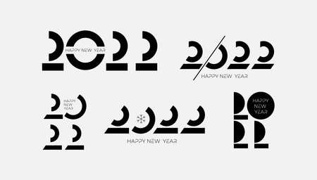 Invitation with 2022 icon sign. Set of icon minimal Happy New Year Graphic vector illustration. Decoration flat for new year holidays. Vector illustration with black label isolated on white backgroundのイラスト素材