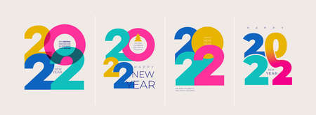 2022 Happy New Year. Set of creative concept design template with colorful logo 2022 for celebration and season decoration. Colored vector trendy background for branding, calendar, card, banner, coverのイラスト素材