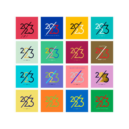 Creative concept of 2023 Happy New Year. Vector design templates with typography logo 2023 for celebration and season decoration. Minimalist trendy color backgrounds for banner, cover, card, poster.のイラスト素材