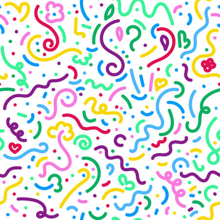 Kids seamless pattern fun colorful line doodle. Minimalist creative style art background for children or trendy colored design with basic shapes. Simple vector illustration childish scribble backdrop.のイラスト素材