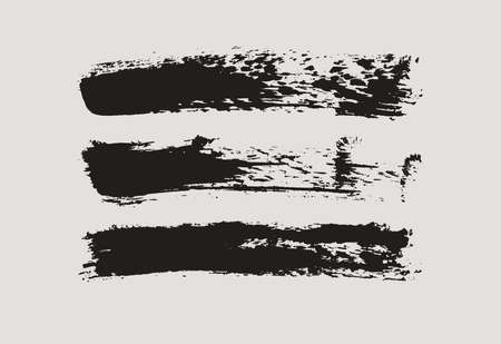 Three detailed brush strokes sponge. Set of thin artist long and curved brush strokes. Color trends, background mix of high detailed abstract stroke. Design rectangle text boxes or speech bubbles.のイラスト素材