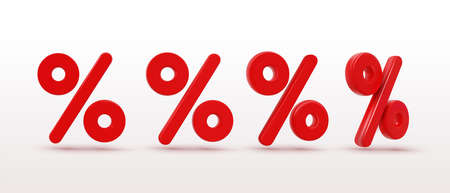 Set of 3d percent sign, label symbol sales discount. Realistic minimal red design element. Percent...