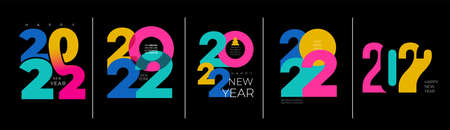 2022 New Year. Big set of creative concept design template with colorful logo 2022 for celebration and season decoration. Colored vector trendy background for branding, calendar, card, banner, cover.のイラスト素材