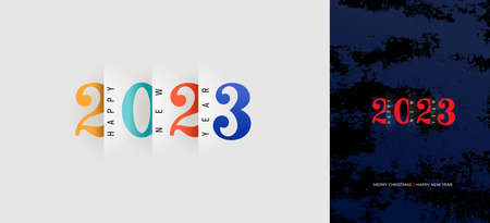 Happy New Year 2023 design pattern. Paper cut typography, alphabet letters and colored numbers 2023....