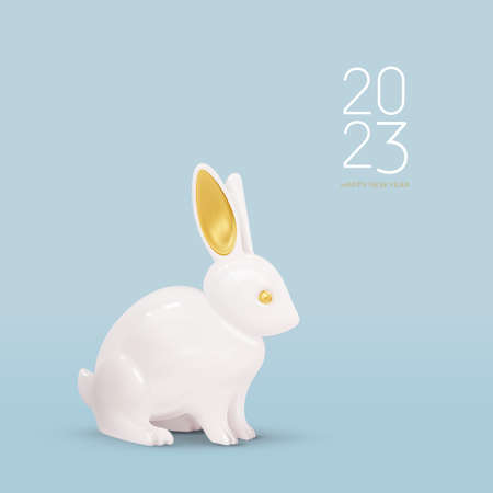 2023 Happy Chinese new year, the year of the rabbit zodiac. Little bunny, poster, website, banner, brochure, calendar, greeting card. Template vector illustration isolated on white background.のイラスト素材