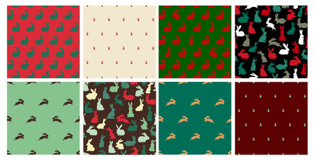 Set of seamless rabbit pattern to holiday. Rabbit horoscope sign. Design packaging for gifts, Christmas background. new year symbol. Chinese horoscope rabbit with 2023. Vector illustration.のイラスト素材