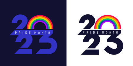 LGBT pride flag 2023 in vector format. Colored rainbow flag with word PRIDE for poster. LGBTQ love symbol background. concept design. vector illustration template.のイラスト素材
