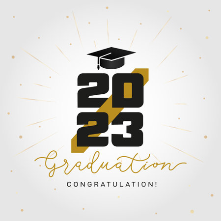 Lettering 2023 Class of. Design for greeting, invitation card. Template for graduation design, congratulation event, card, webT-shirt, party, high school, college graduate. Vector on white background.のイラスト素材