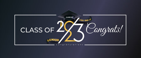Vector Congrats you did it. Class of 2023 handwritten typography lettering line design black caps trendy sea green orange color white isolated background banner. Class of 2023 Logo Design.のイラスト素材