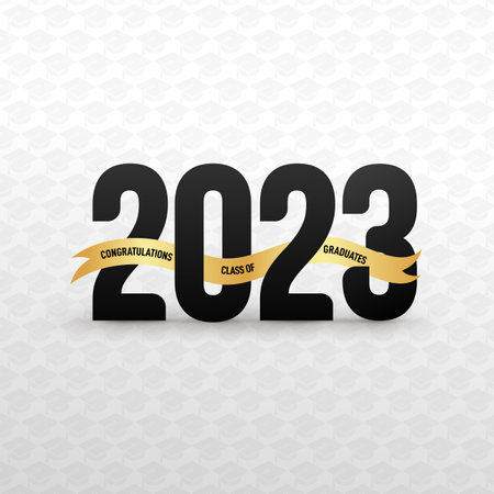 Class of 2023 Congratulations Graduates design typography. Set of graduation icon. Education sign.Vector illustration of a graduating class of 2023. background of graduation hats.のイラスト素材
