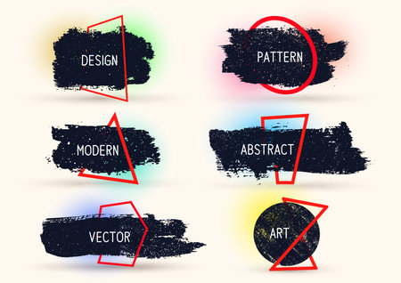 Banner, speech bubble, poster and sticker concept, brush strokes style with black ink stain and text. Explosion design, speech bubble, message for banner, poster, web. vector illustration.のイラスト素材