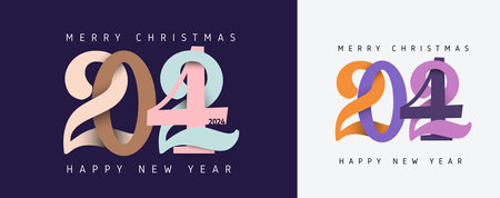 Trend 2024 typography logo design colored concept. Happy New Year 2024 design with typography letter logo for calendar, t-shirt, flyer, poster, banner and media post template. Vector 2024 symbols.のイラスト素材